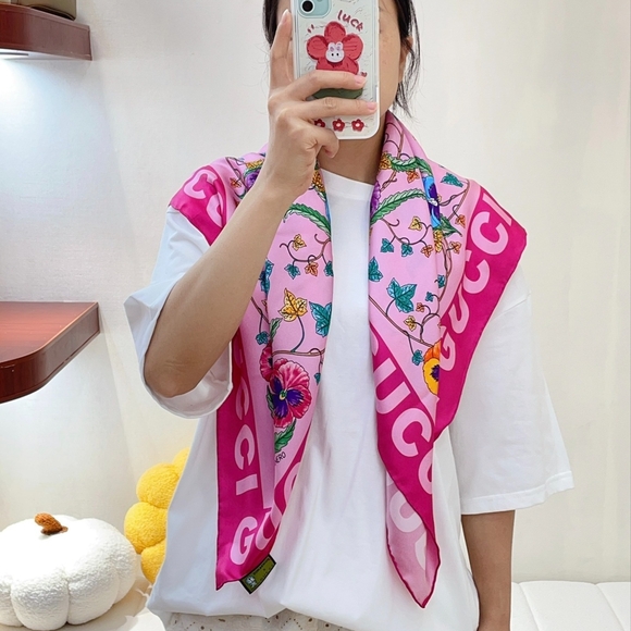 Pink Silk Scarf with Floral Accents - Picture 1 of 9